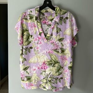 Tommy Bahama linen knit short sleeve print top. Size M
